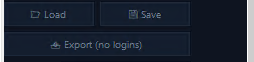Export (no logins). The new "Export (no logins)" button, under "Load" and "Save", saves a copy of your tab's settings without account logins or passwords, ready to share or back up safely.