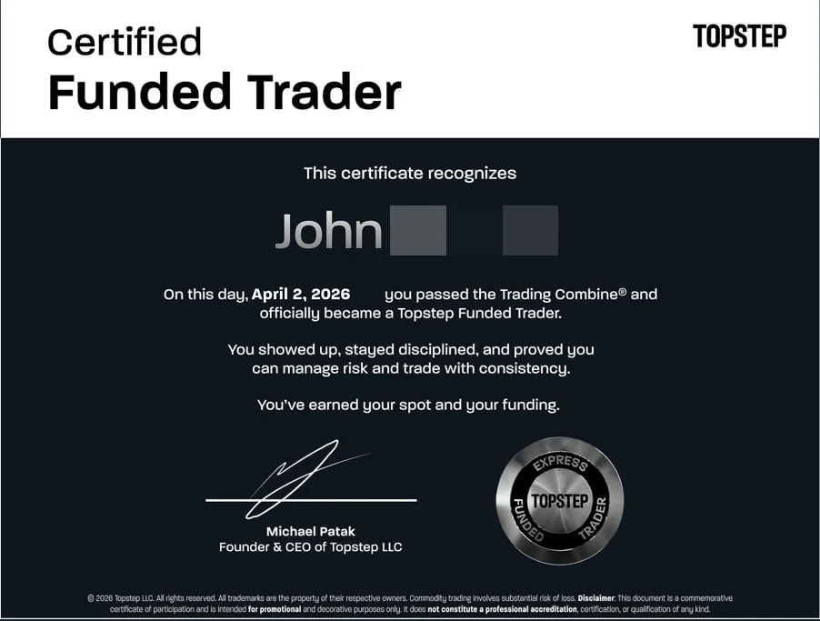 Topstep Funded Trader: Trading Combine Passed